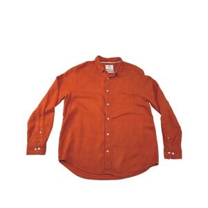 Old Khaki Mens Burnt Orange 100% Linen Long Sleeve Button Down Shirt Large